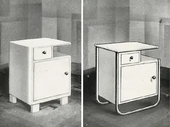 Homelike Stiegelmeyer bedside cabinets for private customers from the 1930s with a wood look and storage space.