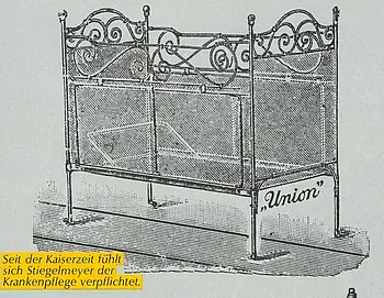 Historische Abbildung des Kinderkrankenhausbetts „Union“ aus der Kaiserzeit
